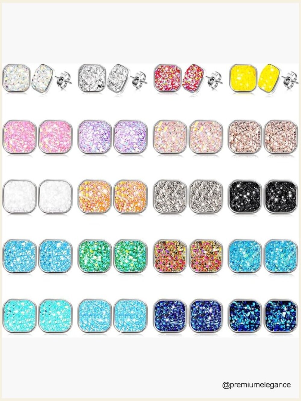 20 Pairs Druzy Stud Earrings Set Stainless Steel Earrings Pierced Earrings for